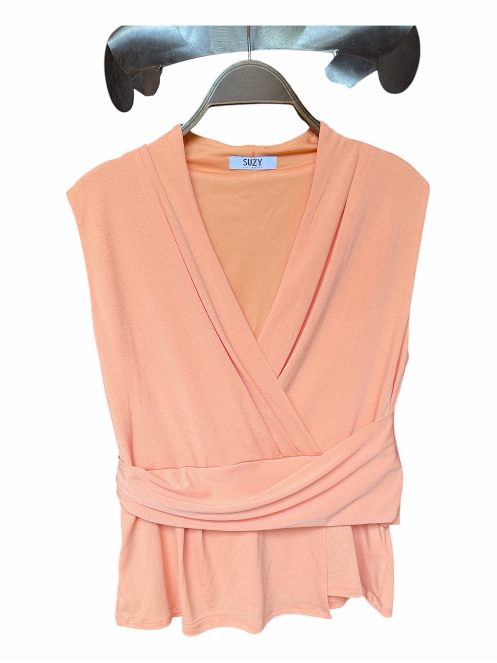 Suzy Shier Coral Peach Sleeveless Peplum Tunic